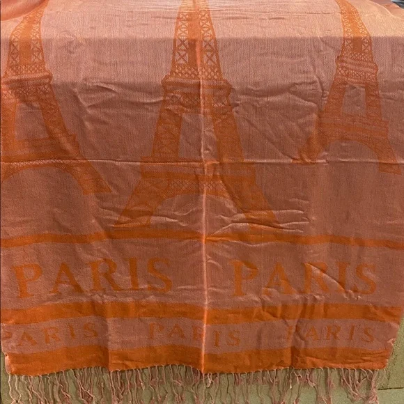 Paris Script Orange Silk Blend Scarf Wrap 80 x 27 inch NWOTs - Picture 4 of 7